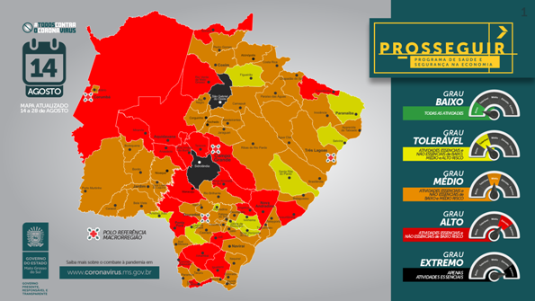 Sidrolândia e  São Gabriel em “grau extremo”; Campo Grande e mais 20 cidades em “grau alto”  no terceiro mapa situacional do coronavírus em MS