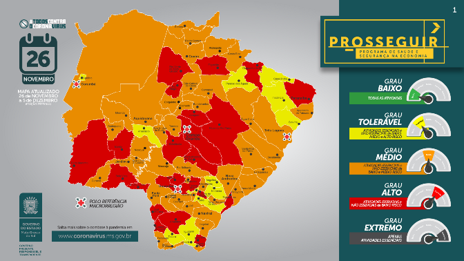 Covid em MS: 31 municípios pioram grau de risco com 22 na faixa vermelha