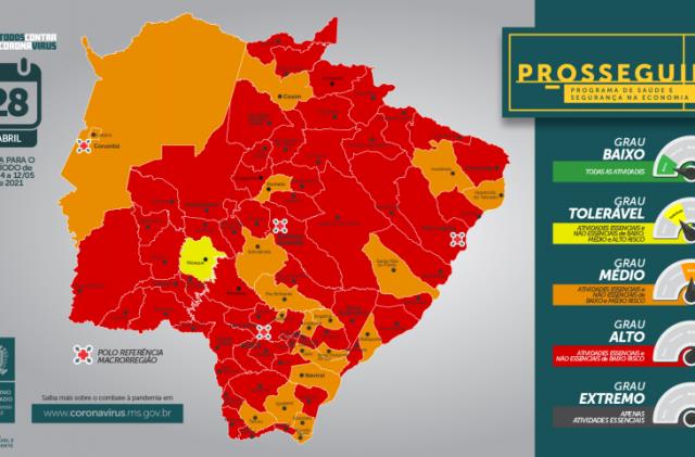 MS: sobe de 47 para 58 municípios na bandeira vermelha, de alto risco