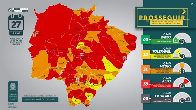 MS tem 38 municípios na bandeira vermelha; governo anuncia medidas de volta às aulas e retomada econômica