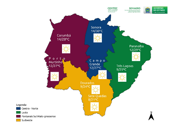 MS: temperaturas voltam a subir e ar seco segue predominando nesta quarta-feira