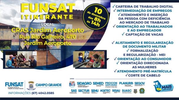 Campo Grande: serviços, empregos e documentos na Funsat itinerante nesta sexta (10) no Jardim Aeroporto
