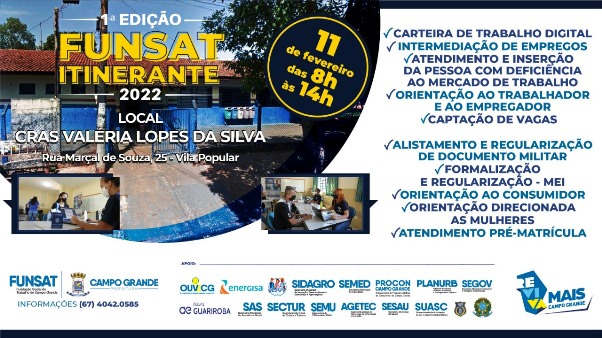 Emprego, documentos e serviços em Campo Grande: Funsat itinerante atende nesta sexta na Vila Popular