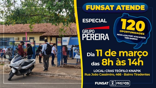 Funsat Itinerante nesta sexta (11) no bairro Tiradentes em Campo Grande com 120 vagas de emprego