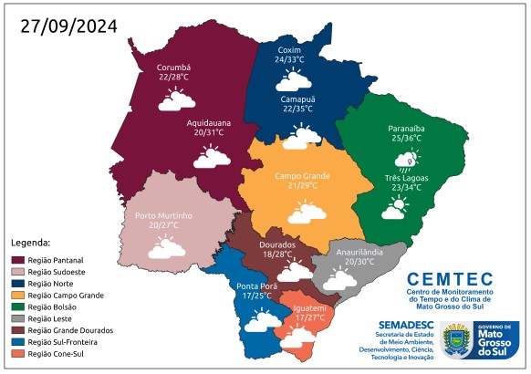 MS: sexta tem previsão de queda na temperatura e tempo mais fechado