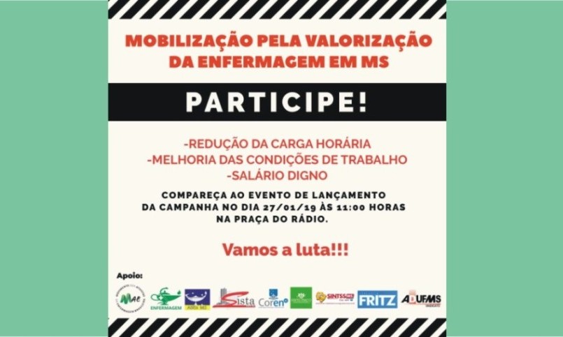 Enfermagem: mobilização pela valorização da enfermagem em MS acontece neste domingo na Praça do Rádio, às 11 horas, em Campo Grande