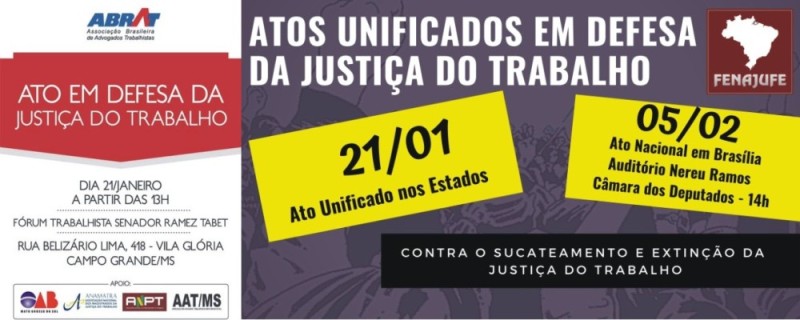 Ato em defesa da Justiça do Trabalho acontece nesta segunda, 21, em Campo Grande